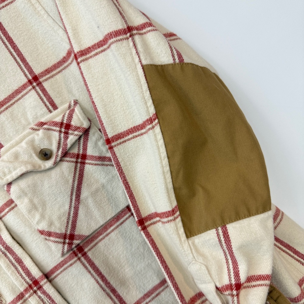 Fjallraven Ovik Twill Shirt Womens S Cream Red Plaid G-1000 Elbow Patch 84134 - Picture 4 of 12
